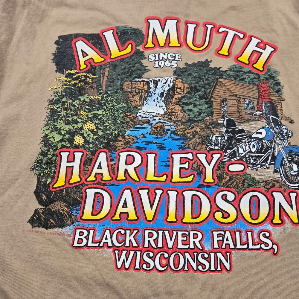 VTG Harley Davidson Henley Mens XXL Tan Graphic Eagle Long Sleeve USA Made 90s - Picture 10 of 10